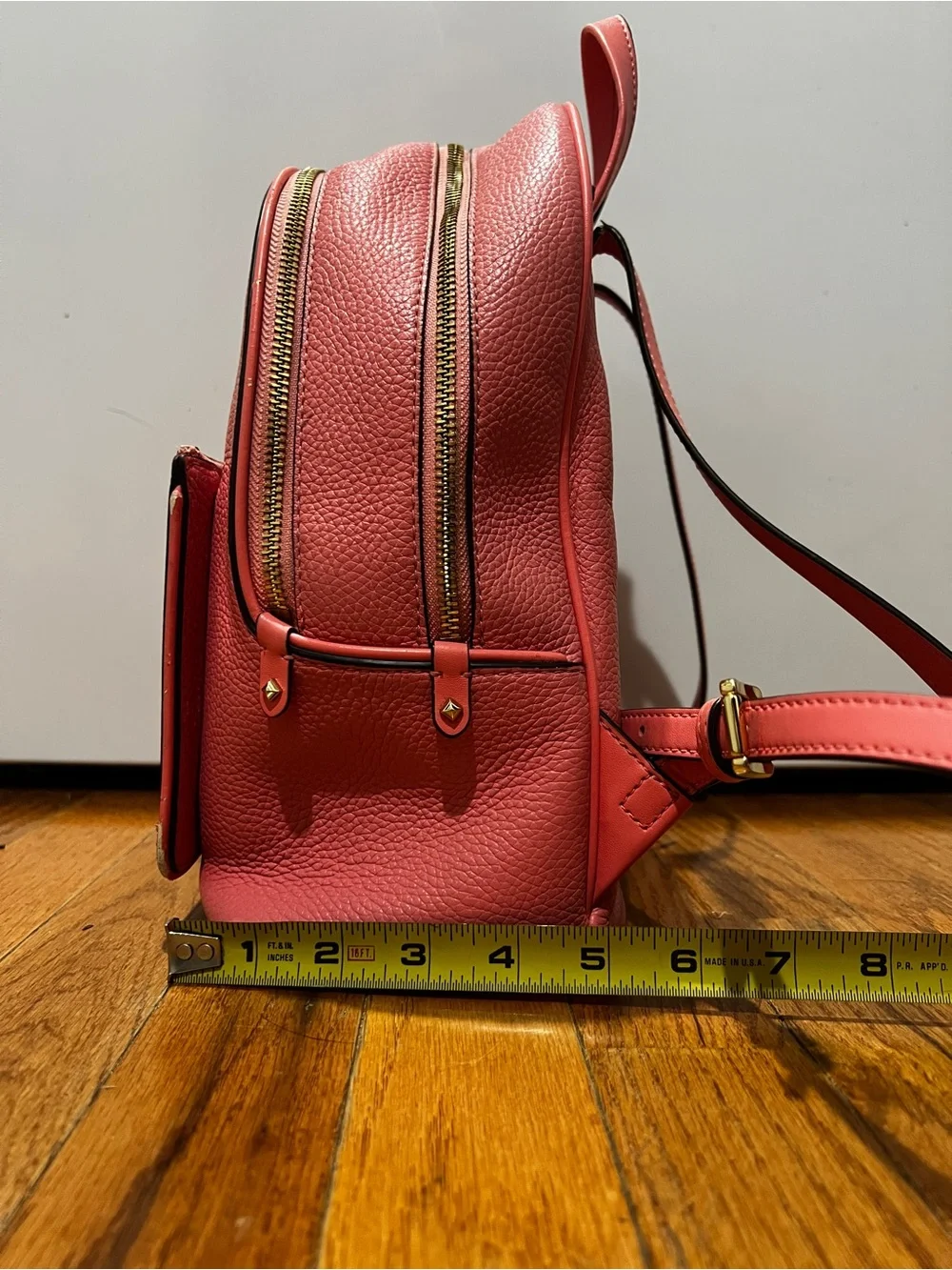 Michael Kors Coral Pink Pebbled Leather Backpack with Gold Hardware